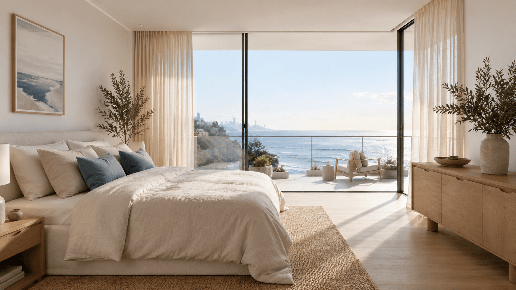 Premium bedroom with ocean views in a coastal apartment