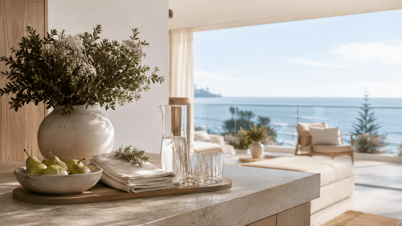 Curated guest-ready detail vignette with premium coastal styling in a Gold Coast apartment