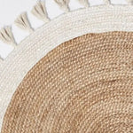 Bohemian Cream & Natural Braided Jute Cotton Round Rug with Tassel 120 x 120 cm-2