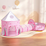 Kids Playhouse Play Tent Pop Up Castle Crawl Tunnel Basketball Hoop Pink-4